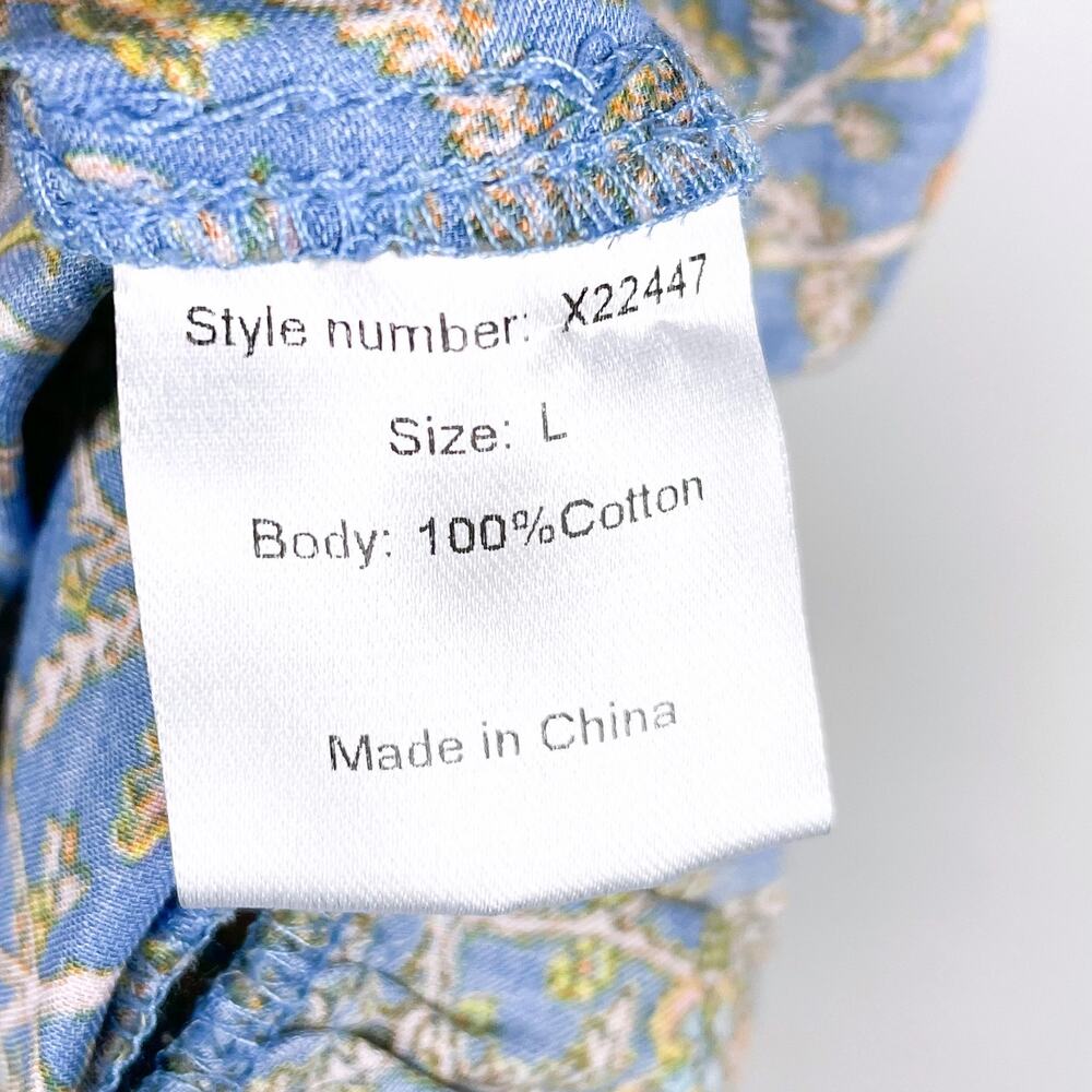 Xirena Gabrielle Dress Blue Floral Midi Tiered Back Cutout V-Neck Sz L - Picture 9 of 10